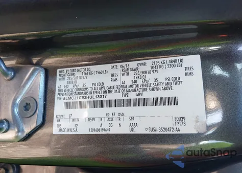 2017 Lincoln Mkc Premiere z USA, uszkodzony, nr VIN 5LMCJ1C93HUL13017